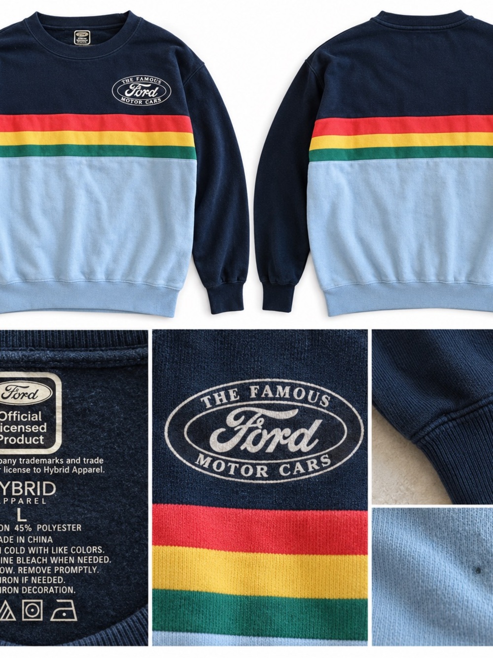 Ford Navy & Light Blue Colorblock Kids Sweatshirt with Stripe Accents